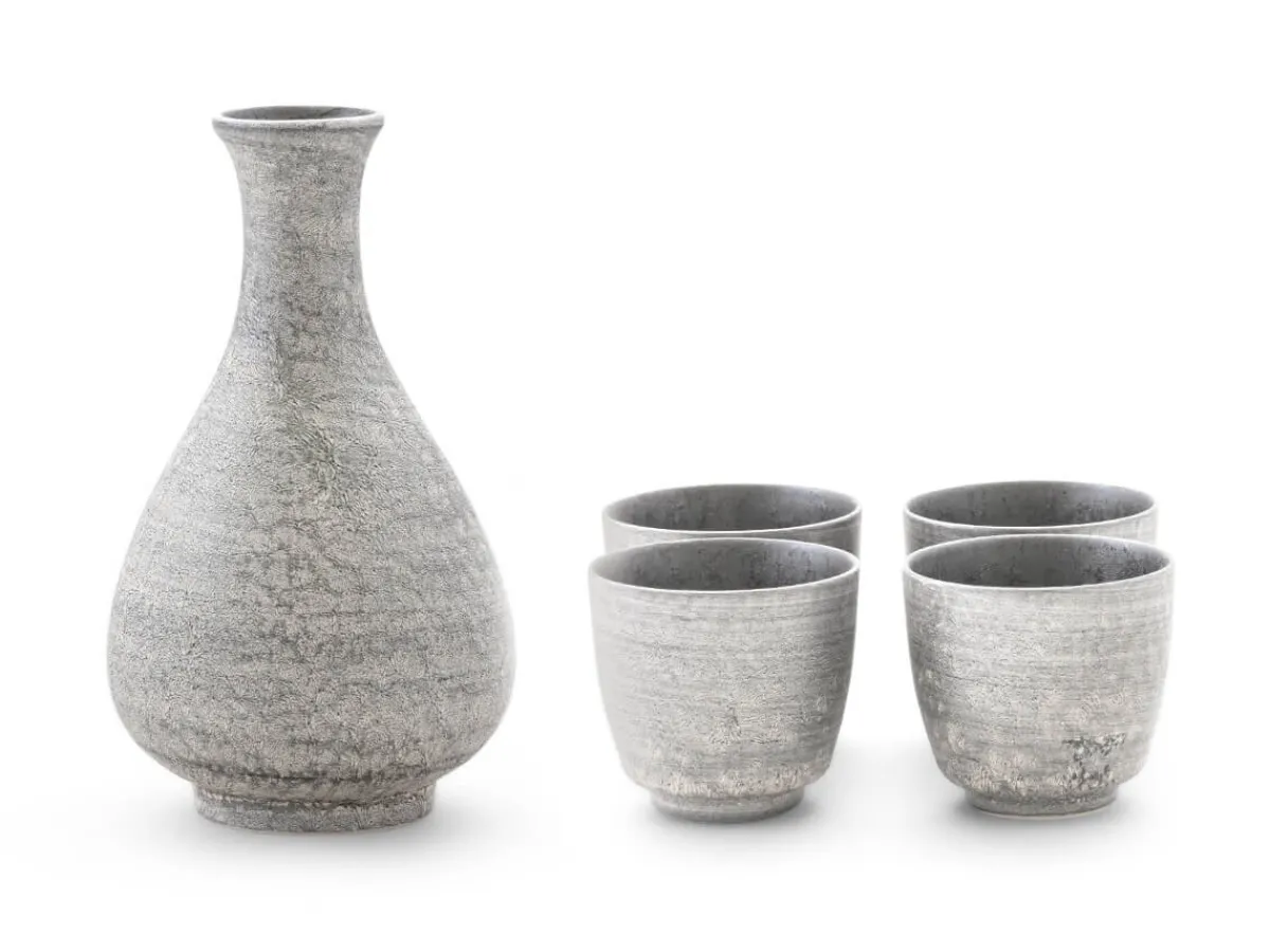 ORYOKI Sake Set Silber, 1 Karaffe, 4 Becher* Sake | Japanisches Porzellan