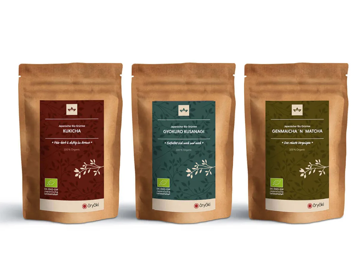 ORYOKI Tee Geschenke: Grüner Tee Gyokuro Kusanagi, Genmaicha 'n' Matcha, Kukicha, Bio* Kukicha