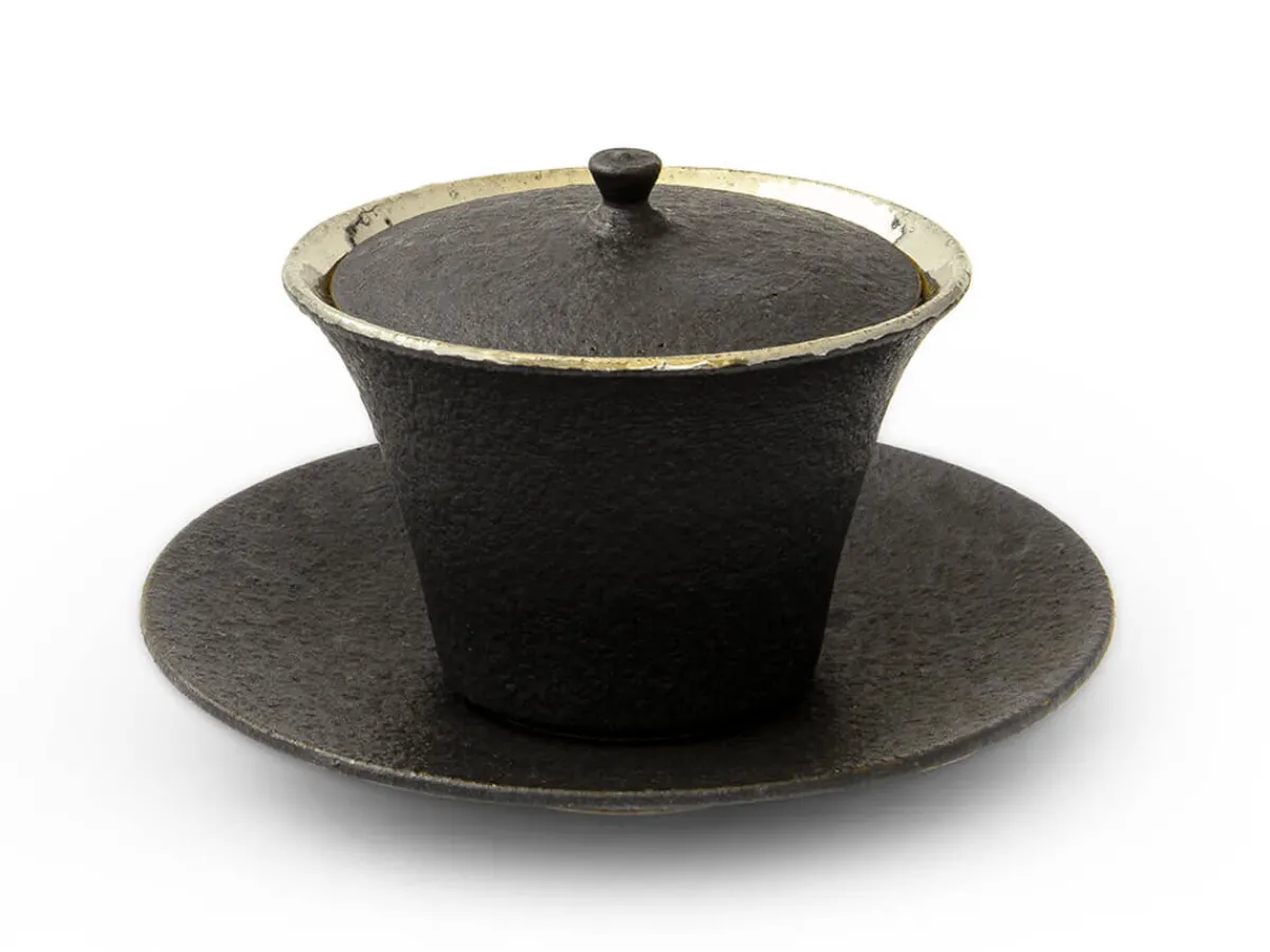 ORYOKI Teetasse Kuro Tsuya mit Untertasse und Deckel* Teeschalen Und Becher